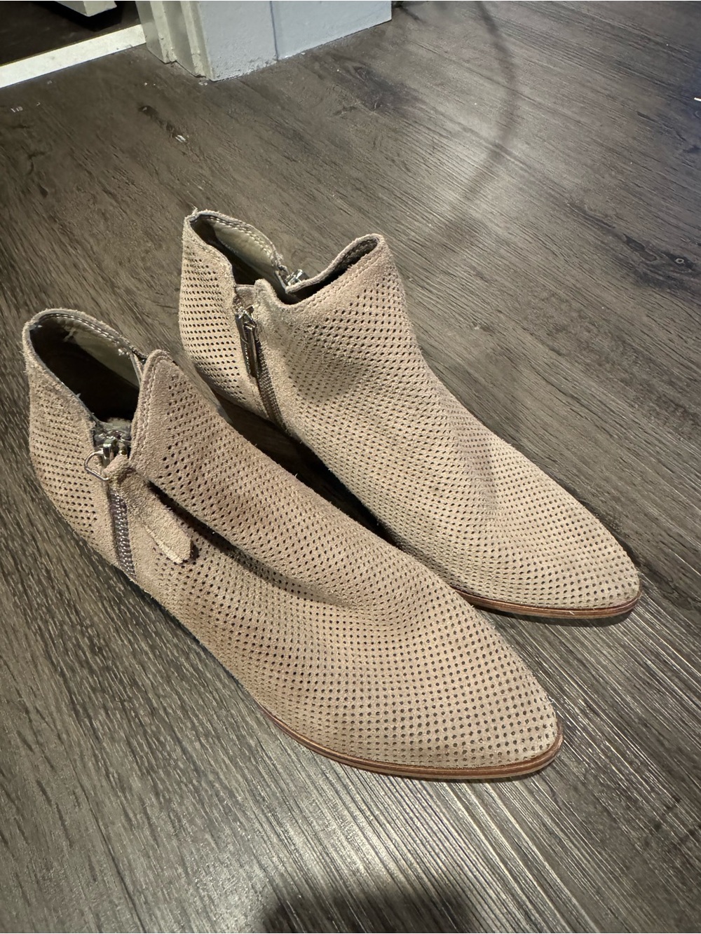Vince Camuto Perforated Suede Ankle Booties - Taupe